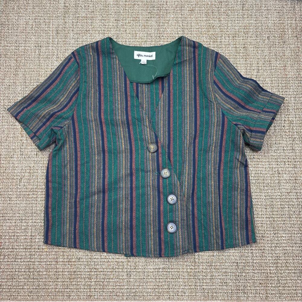 🌿 After Market Anthropologie Striped Button Front Top | Small | Green Multi